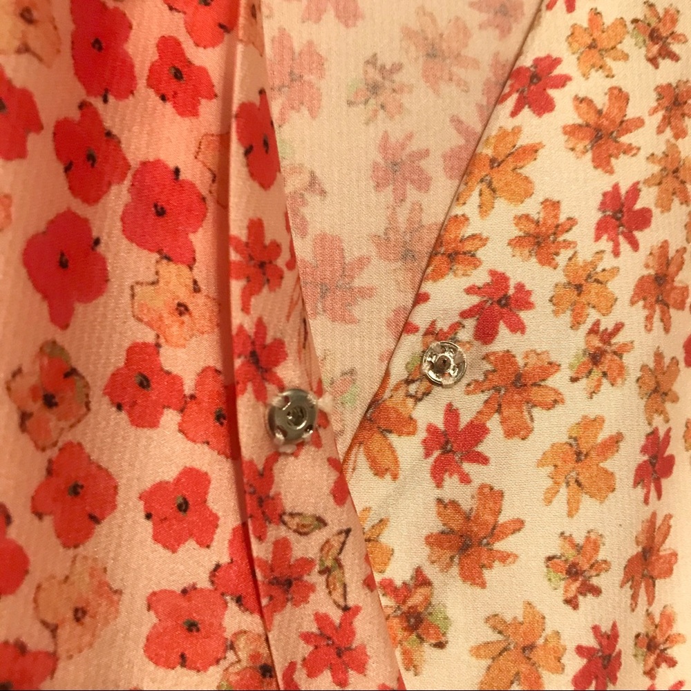 Long Sleeve Faux Wrap Floral Contrast Blouse - Picture 3 of 4